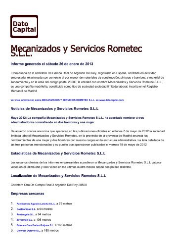 PDF resumen para Mecanizados y Servicios Rometec - Dato Capital