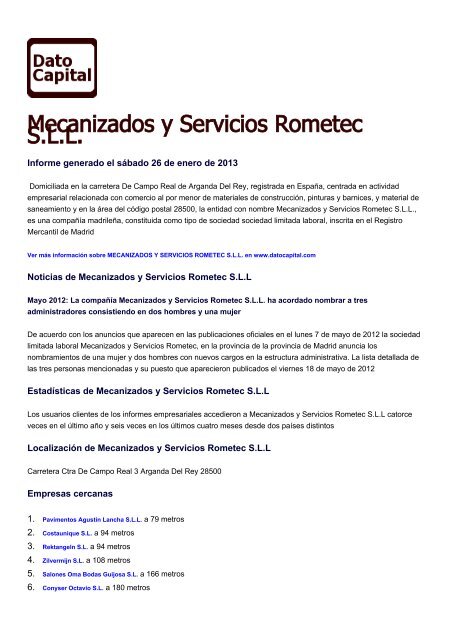 PDF resumen para Mecanizados y Servicios Rometec - Dato Capital