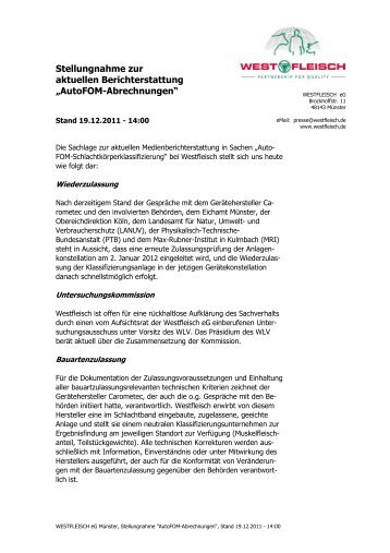 AutoFOM-Abrechnungen - Westfleisch e.G.