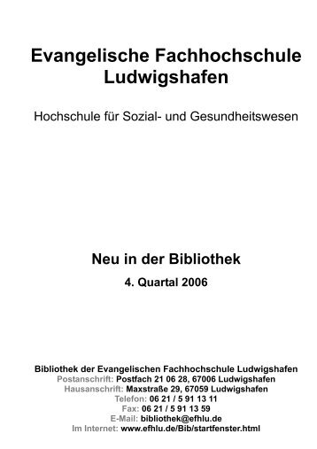 Neuzugaenge 4. Quartal 2006 der Bibliothek der Evangelischen ...