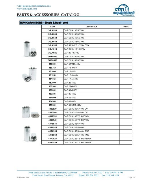 PARTS & ACCESSORIES CATALOG - CFM Equipment