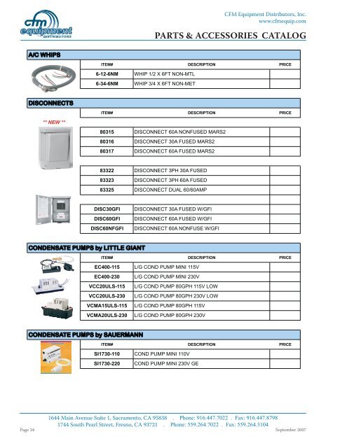 PARTS & ACCESSORIES CATALOG - CFM Equipment