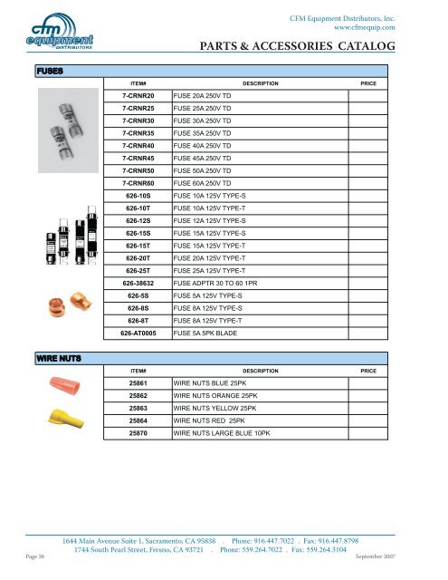 PARTS & ACCESSORIES CATALOG - CFM Equipment