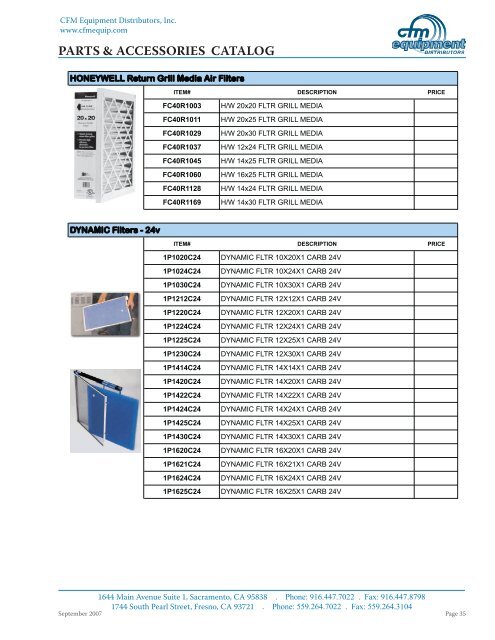 PARTS & ACCESSORIES CATALOG - CFM Equipment