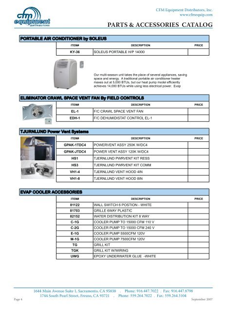 PARTS & ACCESSORIES CATALOG - CFM Equipment