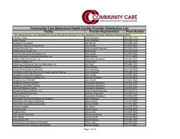 Provider Rep Assignment for Facilities 03-08 - Community Care ...
