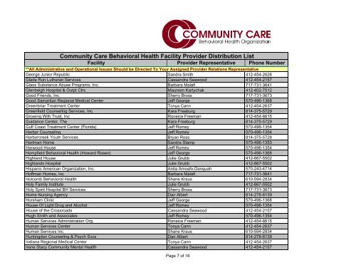 Provider Rep Assignment for Facilities 03-08 - Community Care ...