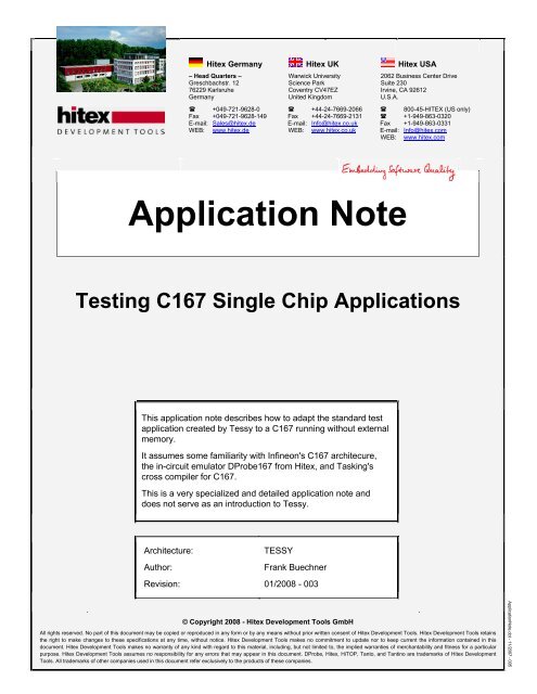 Application Note Testing C167 Single Chip Applications - Hitex