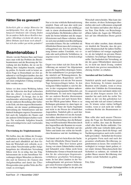 Ausgabe Nr. 21 / November 2007, Thema: Verwalter und - KonNet e.V.