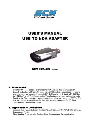 USER'S MANUAL USB TO IrDA ADAPTER - SCM PC-Card GmbH