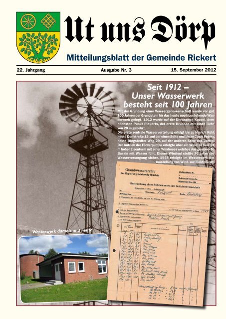 Unser Wasserwerk besteht seit 100 Jahren - Gemeinde Rickert