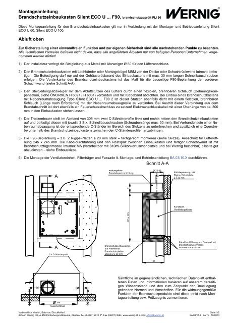 Montageanleitung Brandschutzeinbaukasten Silent ECO U ... - Wernig