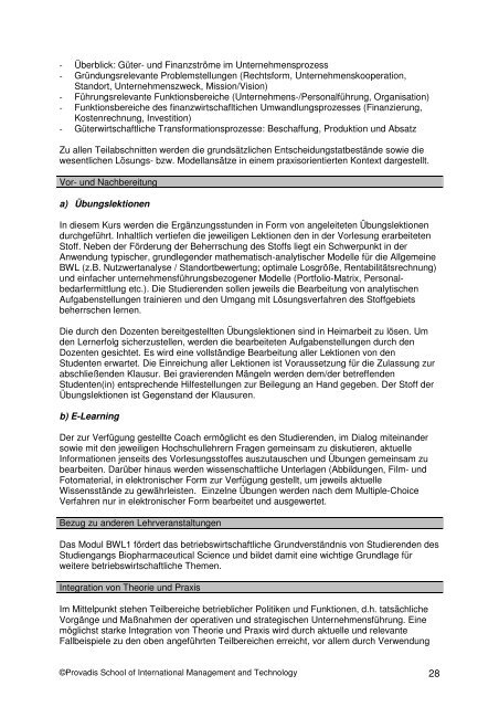 Bachelor Biopharmaceutical Science ab 2010 - Provadis Hochschule