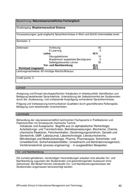 Bachelor Biopharmaceutical Science ab 2010 - Provadis Hochschule