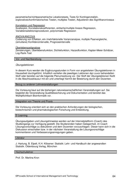 Bachelor Biopharmaceutical Science ab 2010 - Provadis Hochschule