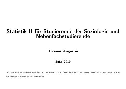 Statistik II für Studierende der Soziologie und Nebenfachstudierende