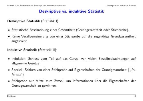 Statistik II für Studierende der Soziologie und Nebenfachstudierende