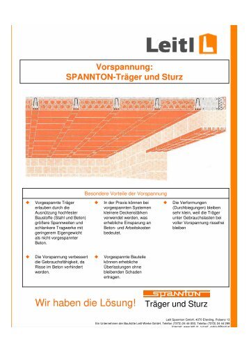 Vorspannung: SPANNTON-Träger und Sturz - Pexider