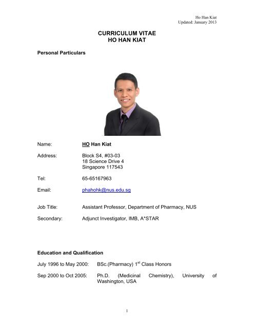 CURRICULUM VITAE - Department of Pharmacy