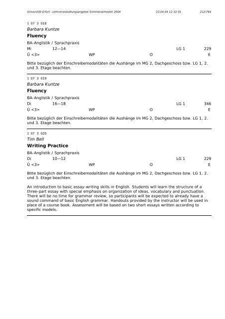 Lehrveranstaltungsangebot im SS 2004 - Universität Erfurt