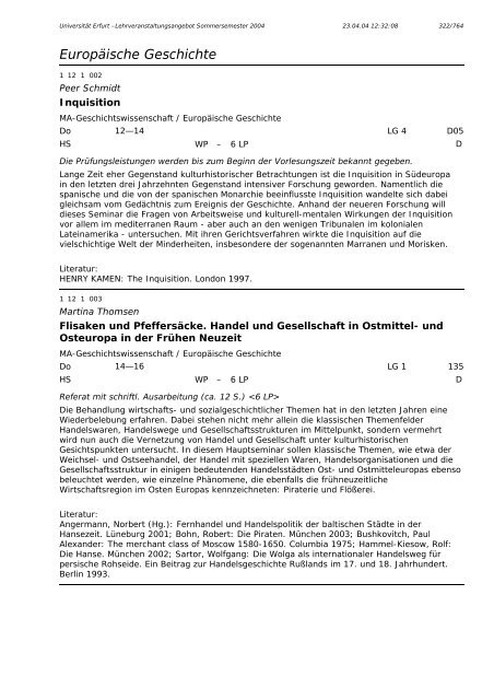 Lehrveranstaltungsangebot im SS 2004 - Universität Erfurt