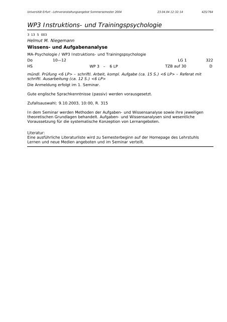 Lehrveranstaltungsangebot im SS 2004 - Universität Erfurt