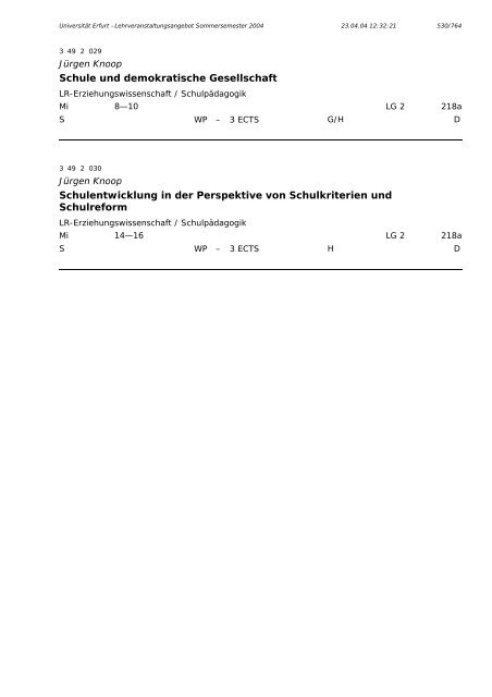 Lehrveranstaltungsangebot im SS 2004 - Universität Erfurt