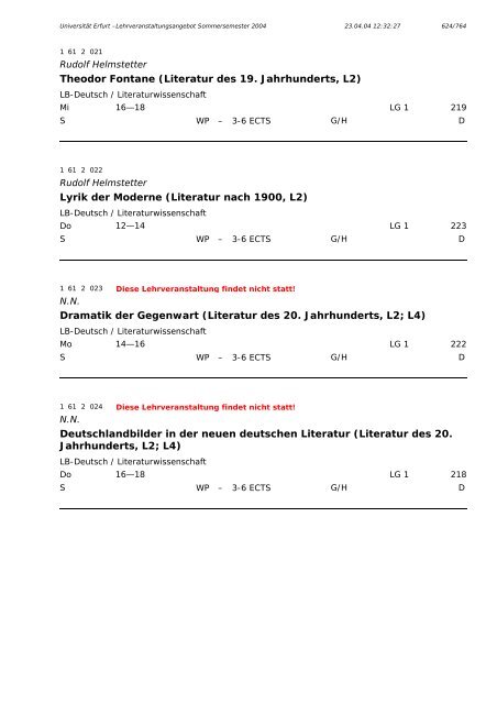 Lehrveranstaltungsangebot im SS 2004 - Universität Erfurt