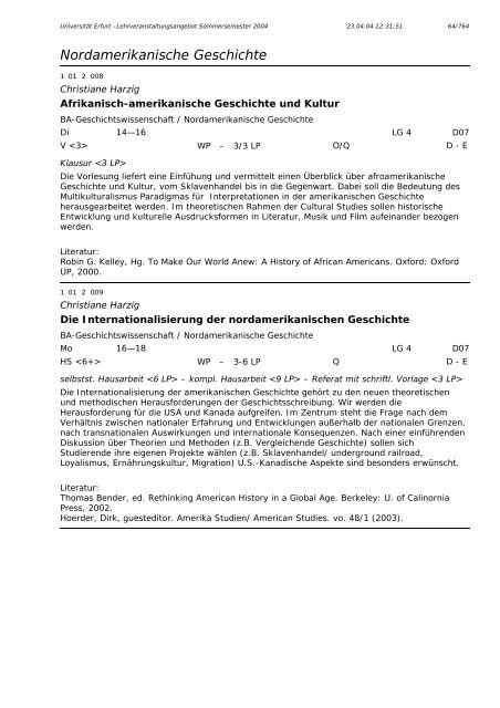 Lehrveranstaltungsangebot im SS 2004 - Universität Erfurt