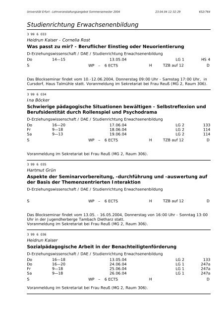 Lehrveranstaltungsangebot im SS 2004 - Universität Erfurt