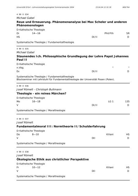 Lehrveranstaltungsangebot im SS 2004 - Universität Erfurt