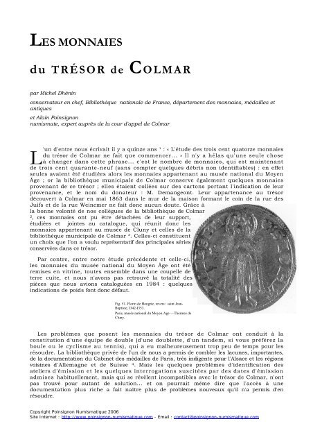 Les monnaies du tresor de colmar - Poinsignon Numismatique