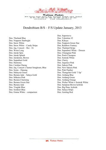 Dendrobium B/S - F/S List (udpated January