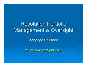 Resolution Portfolio Management & Oversight - RPM Oversight