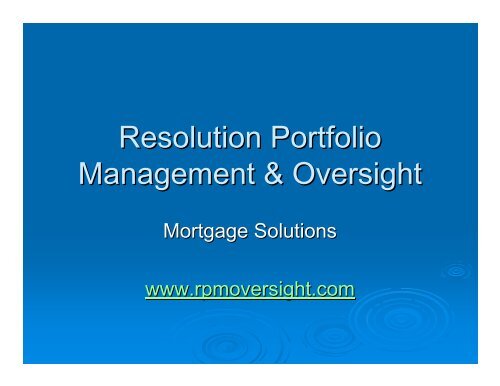 Resolution Portfolio Management & Oversight - RPM Oversight