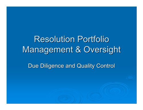 Resolution Portfolio Management & Oversight - RPM Oversight