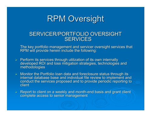 Resolution Portfolio Management & Oversight - RPM Oversight