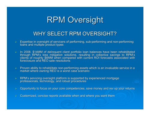 Resolution Portfolio Management & Oversight - RPM Oversight