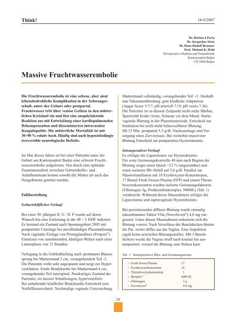 Massive Fruchtwasserembolie - Frauenheilkunde aktuell