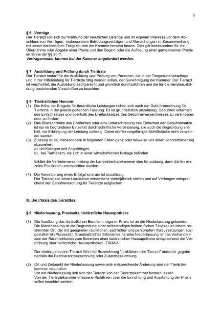 Berufsordnung der LTK - Landestierärztekammer Baden-Württemberg