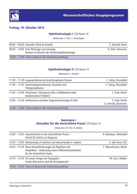 Vet-Congress 10. - 13. Nov. 2011 Estrel Convention Center, Berlin ...