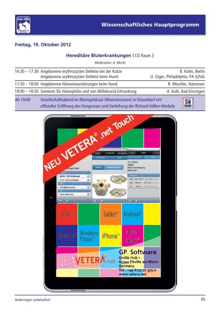 Vet-Congress 10. - 13. Nov. 2011 Estrel Convention Center, Berlin ...