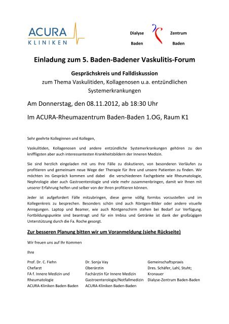 Einladung zum 5. Baden-Badener Vaskulitis-Forum - Akut - ACURA ...