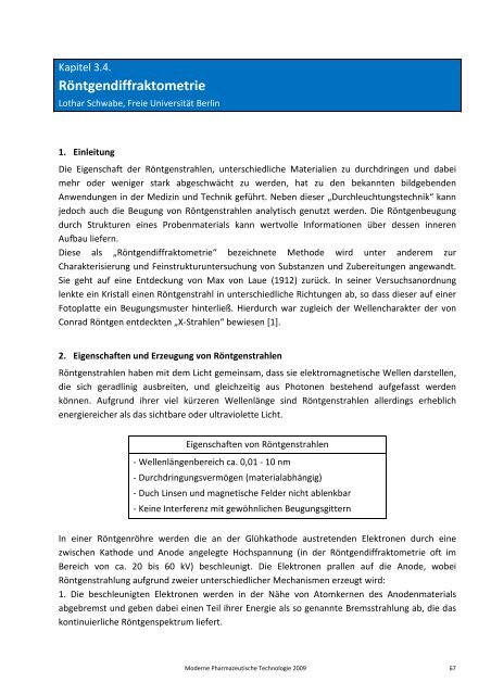 Röntgendiffraktometrie - Pharmazie-Lehrbuch