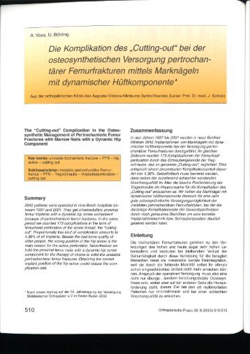 Die Komplikation des „Cutting-out“ bei der osteosynthetischen ...