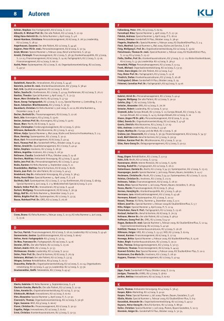 Jahresinhaltsverzeichnis 2009 - KU Gesundheitsmanagement