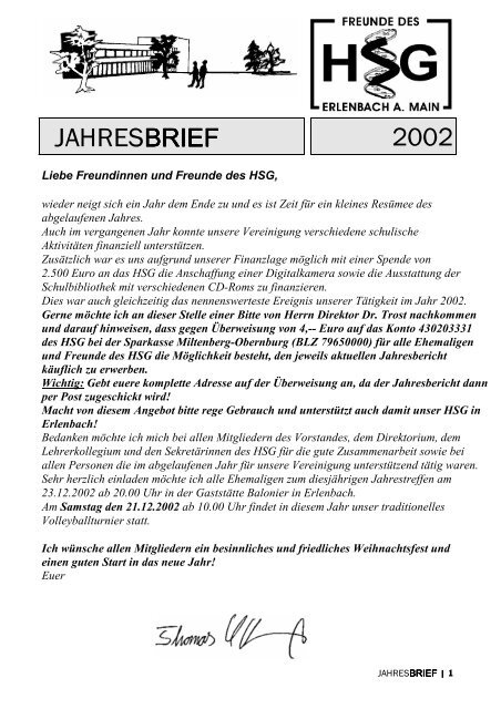 Jahresbrief 2002 - Freunde des HSG