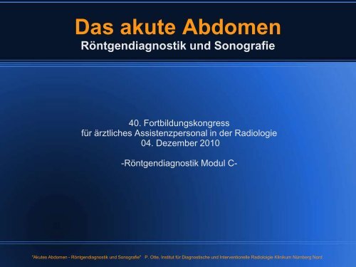 Das akute Abdomen Röntgendiagnostik und Sonografie