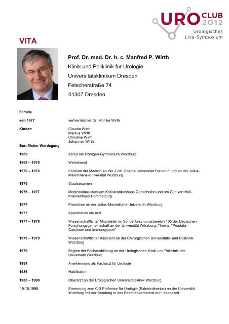 Prof. Dr. med. Dr. h. c. Manfred P. Wirth Klinik und Poliklinik für ...