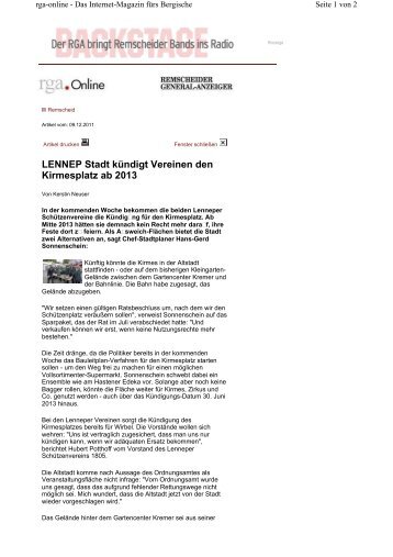LENNEP Stadt kündigt Vereinen den Kirmesplatz ab ... - lennep.info